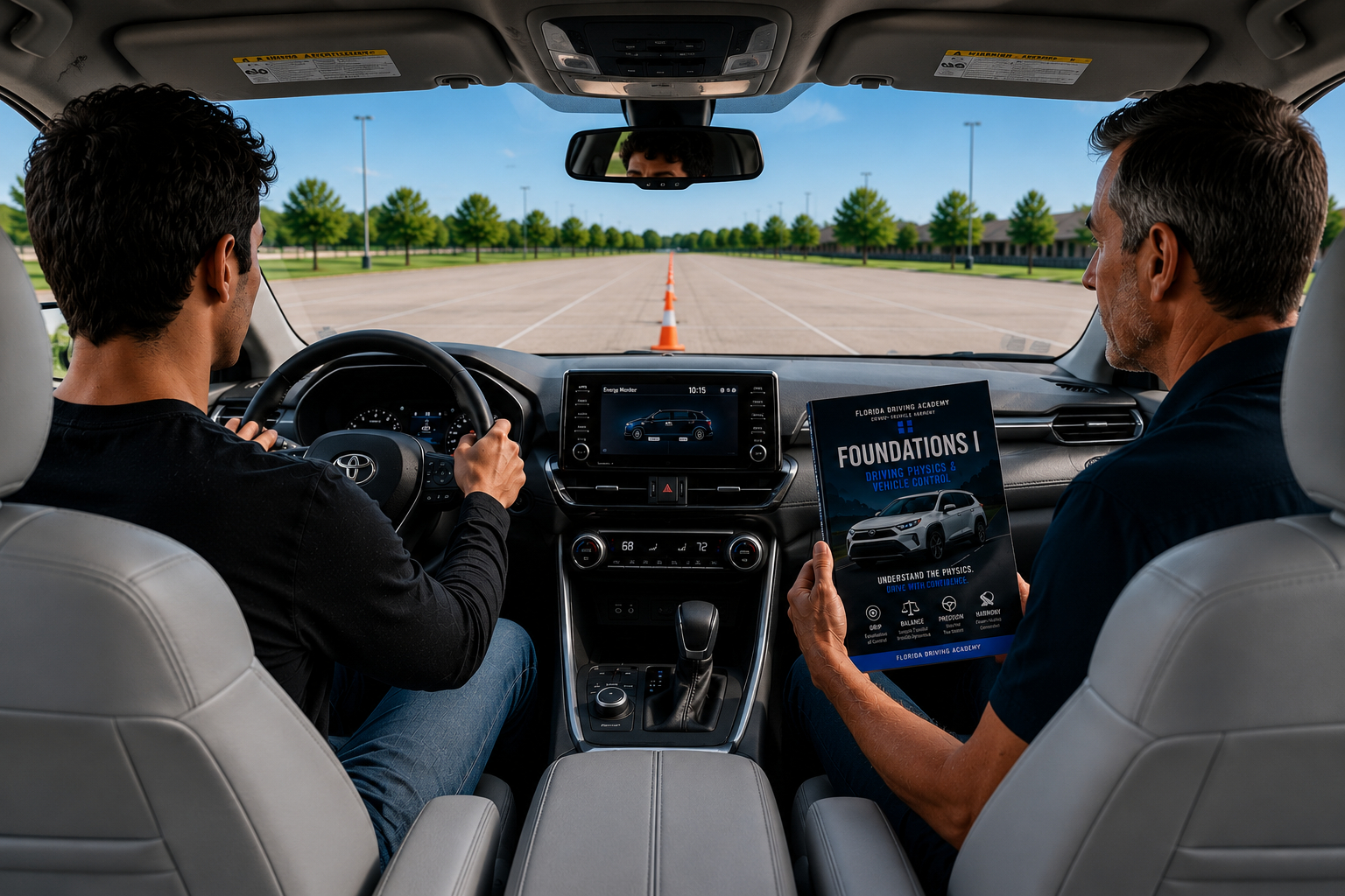 Driver developing vehicle-control competence with an instructor during a structured slalom exercise