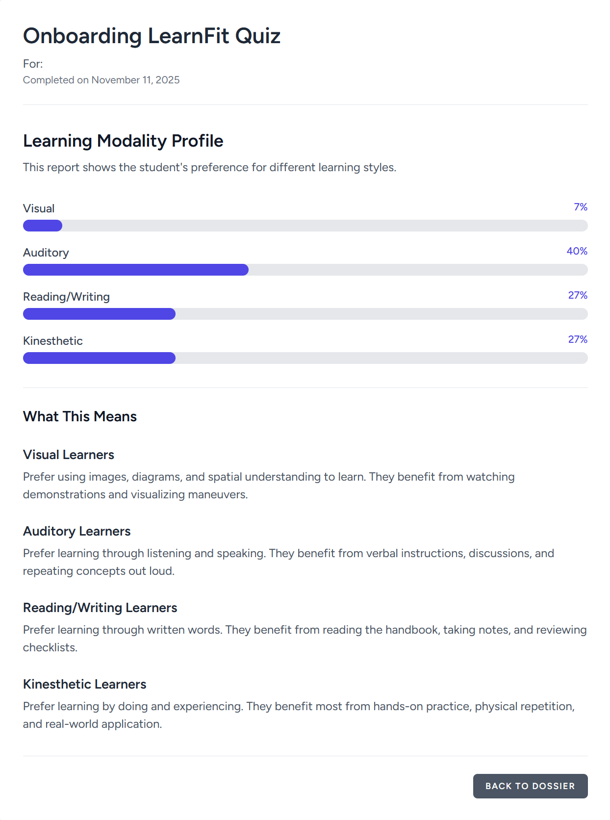 LearnFit Assessment Result
